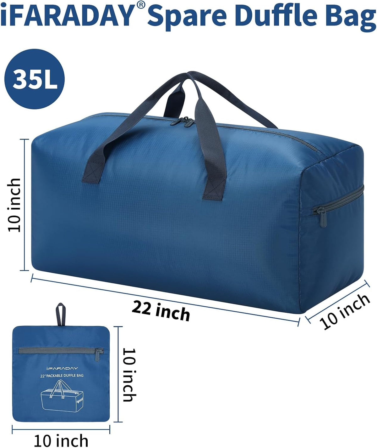 35L Duffle Bag Foldable, 22 inch, Black | Lightweight, Spare Storage Bag for Travel