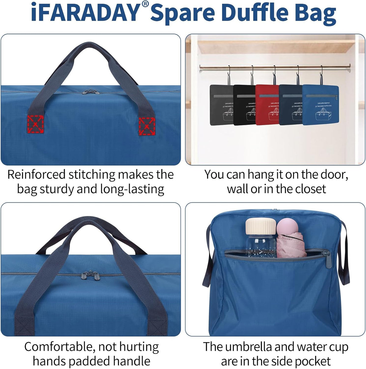 35L Duffle Bag Foldable, 22 inch, Black | Lightweight, Spare Storage Bag for Travel