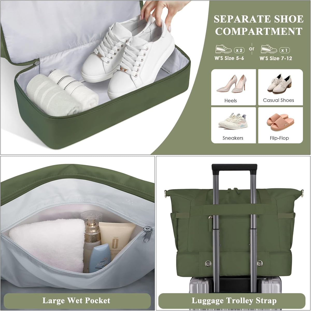 Gym Bag for Women, Personal Item Travel Bag with Shoes Compartment, Weekender Overnight Duffel Bag with Wet Pocket, Carry On Bag for Women, Travel, Gym, Weekend