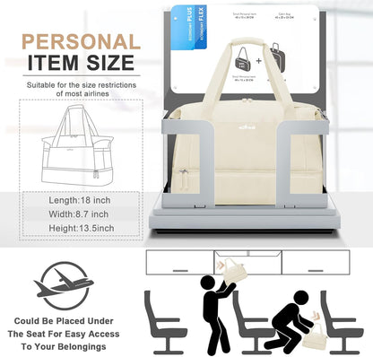 Gym Bag for Women, Personal Item Travel Bag with Shoes Compartment, Weekender Overnight Duffel Bag with Wet Pocket, Carry On Bag for Women, Travel, Gym, Weekend