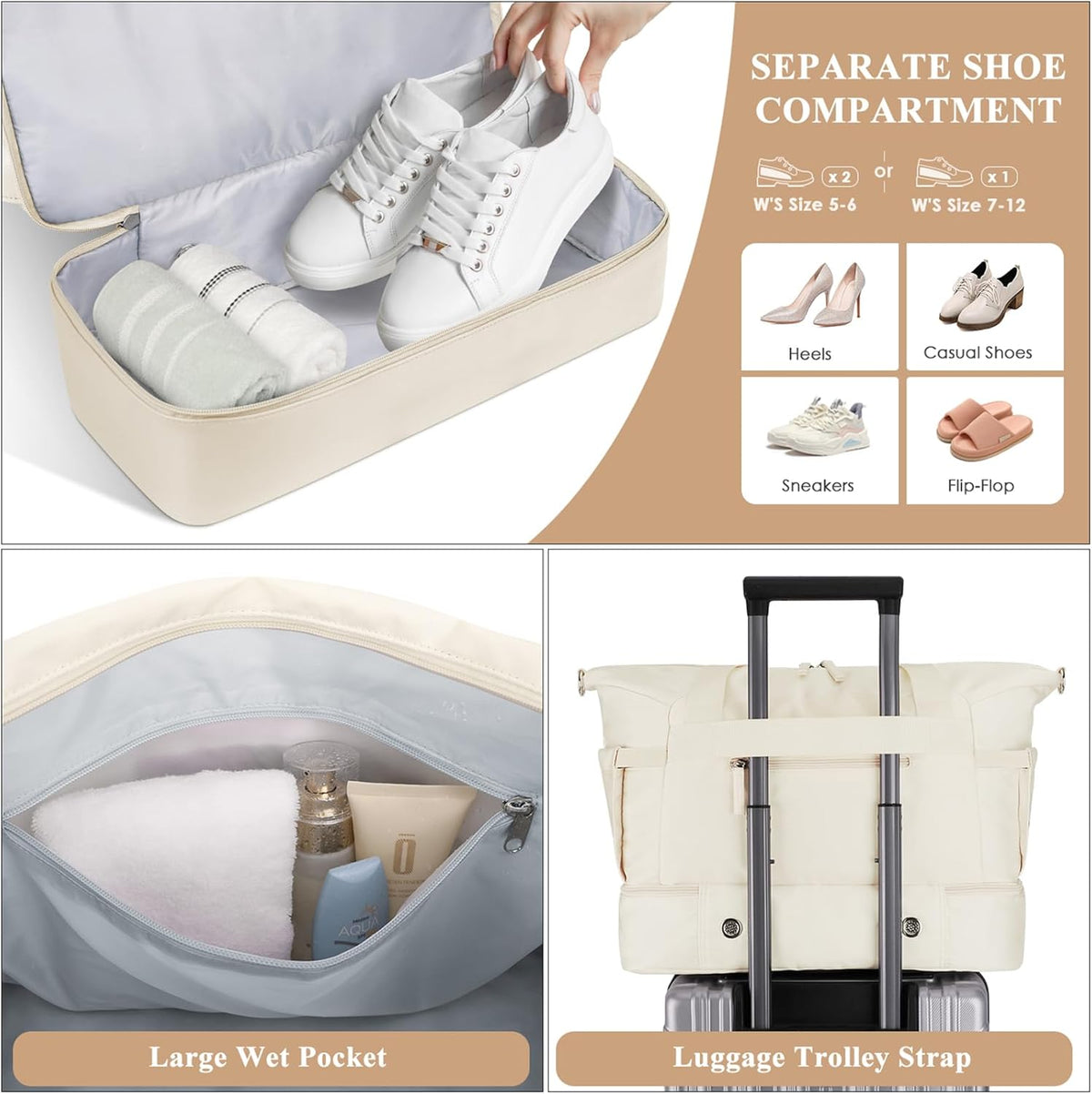 Gym Bag for Women, Personal Item Travel Bag with Shoes Compartment, Weekender Overnight Duffel Bag with Wet Pocket, Carry On Bag for Women, Travel, Gym, Weekend