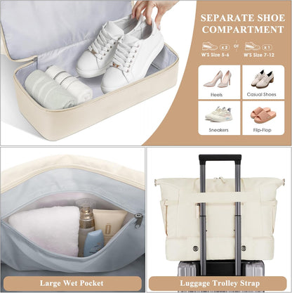 Gym Bag for Women, Personal Item Travel Bag with Shoes Compartment, Weekender Overnight Duffel Bag with Wet Pocket, Carry On Bag for Women, Travel, Gym, Weekend