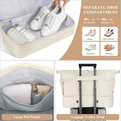 Gym Bag for Women, Personal Item Travel Bag with Shoes Compartment, Weekender Overnight Duffel Bag with Wet Pocket, Carry On Bag for Women, Travel, Gym, Weekend