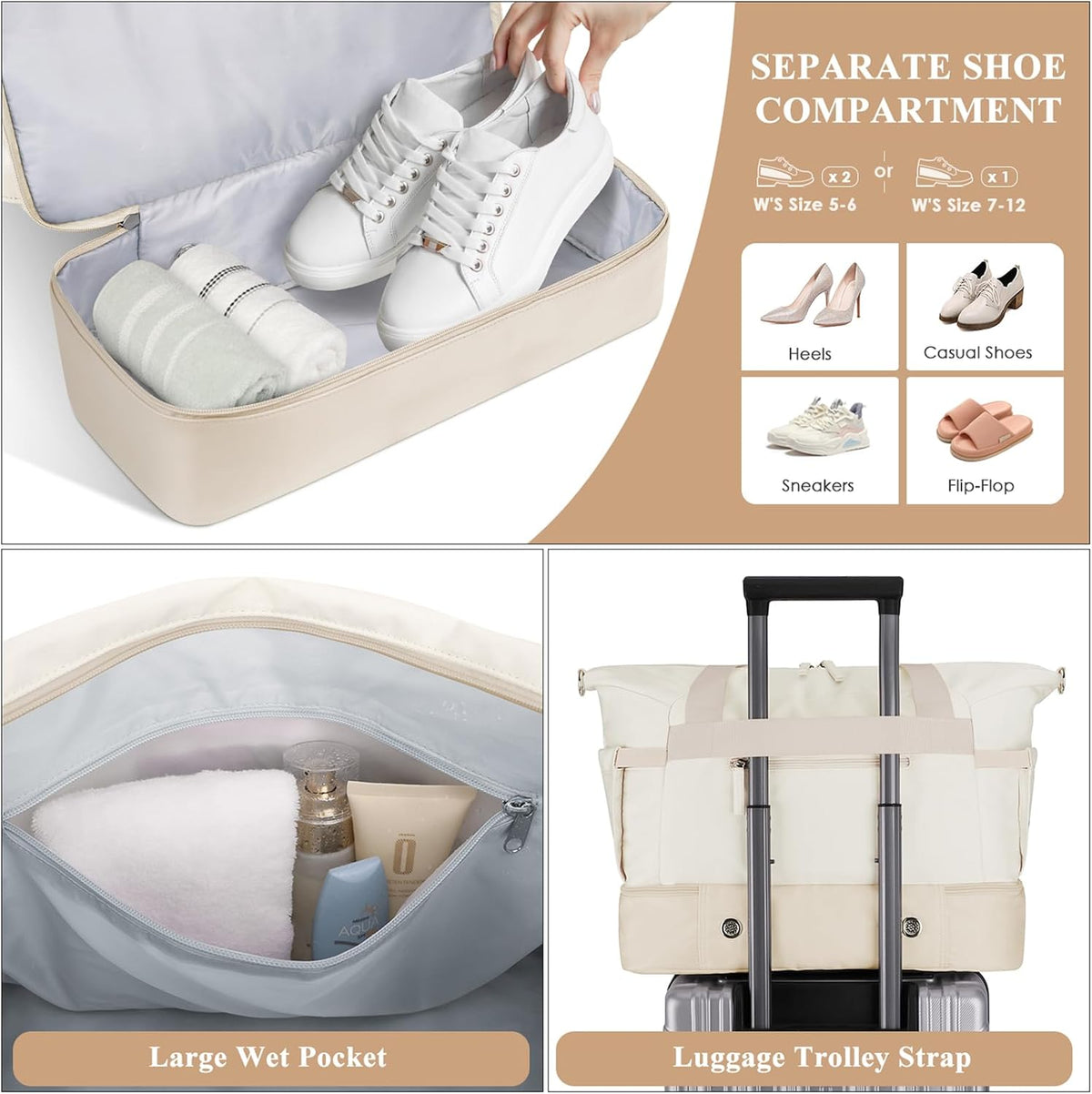 Gym Bag for Women, Personal Item Travel Bag with Shoes Compartment, Weekender Overnight Duffel Bag with Wet Pocket, Carry On Bag for Women, Travel, Gym, Weekend