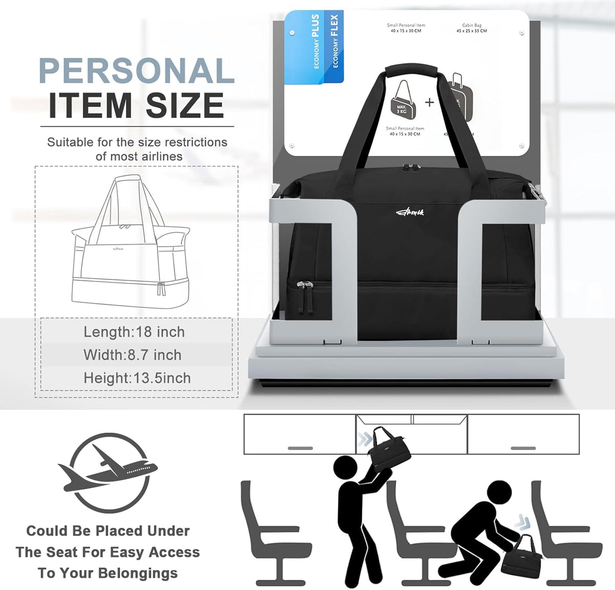 Gym Bag for Women, Personal Item Travel Bag with Shoes Compartment, Weekender Overnight Duffel Bag with Wet Pocket, Carry On Bag for Women, Travel, Gym, Weekend