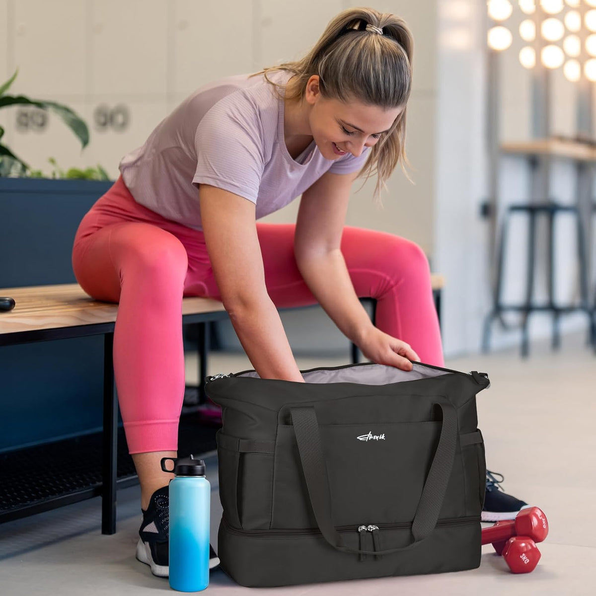 Gym Bag for Women, Personal Item Travel Bag with Shoes Compartment, Weekender Overnight Duffel Bag with Wet Pocket, Carry On Bag for Women, Travel, Gym, Weekend