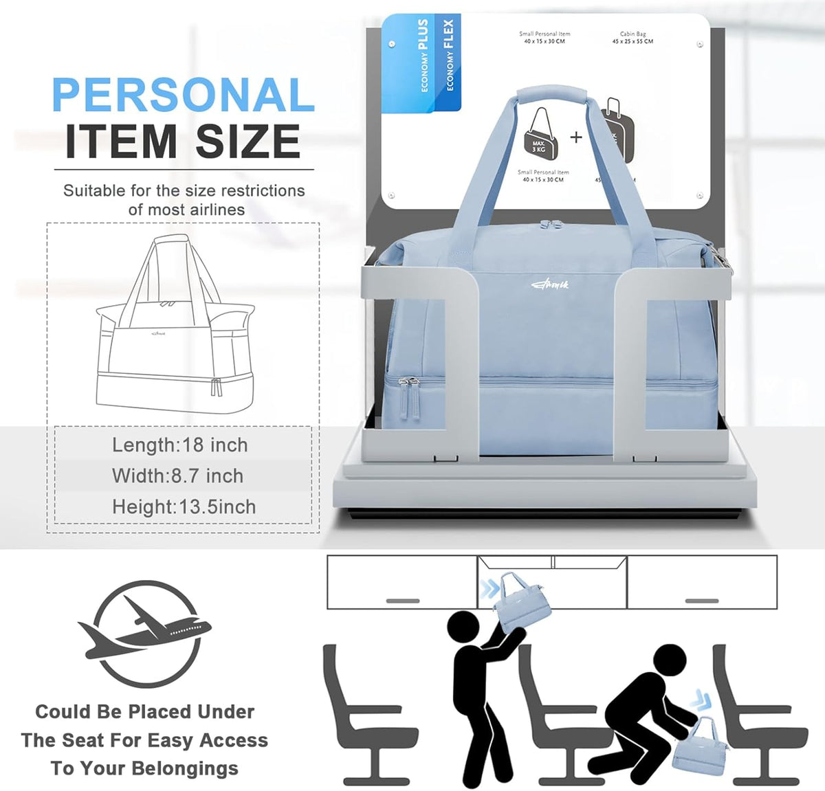 Gym Bag for Women, Personal Item Travel Bag with Shoes Compartment, Weekender Overnight Duffel Bag with Wet Pocket, Carry On Bag for Women, Travel, Gym, Weekend