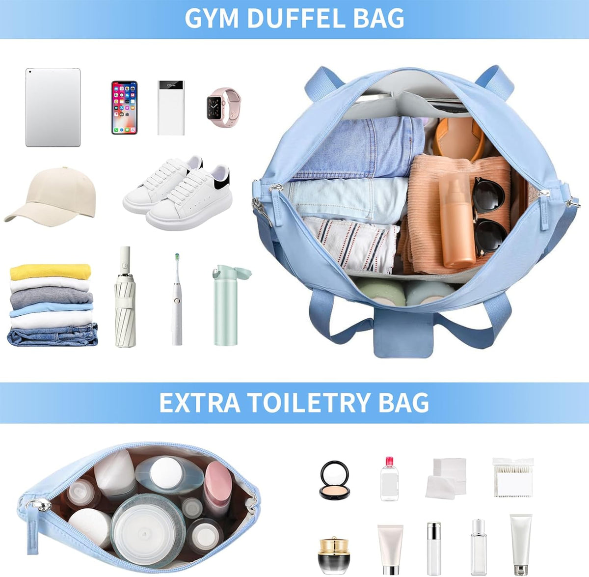 Gym Bag for Women, Personal Item Travel Bag with Shoes Compartment, Weekender Overnight Duffel Bag with Wet Pocket, Carry On Bag for Women, Travel, Gym, Weekend