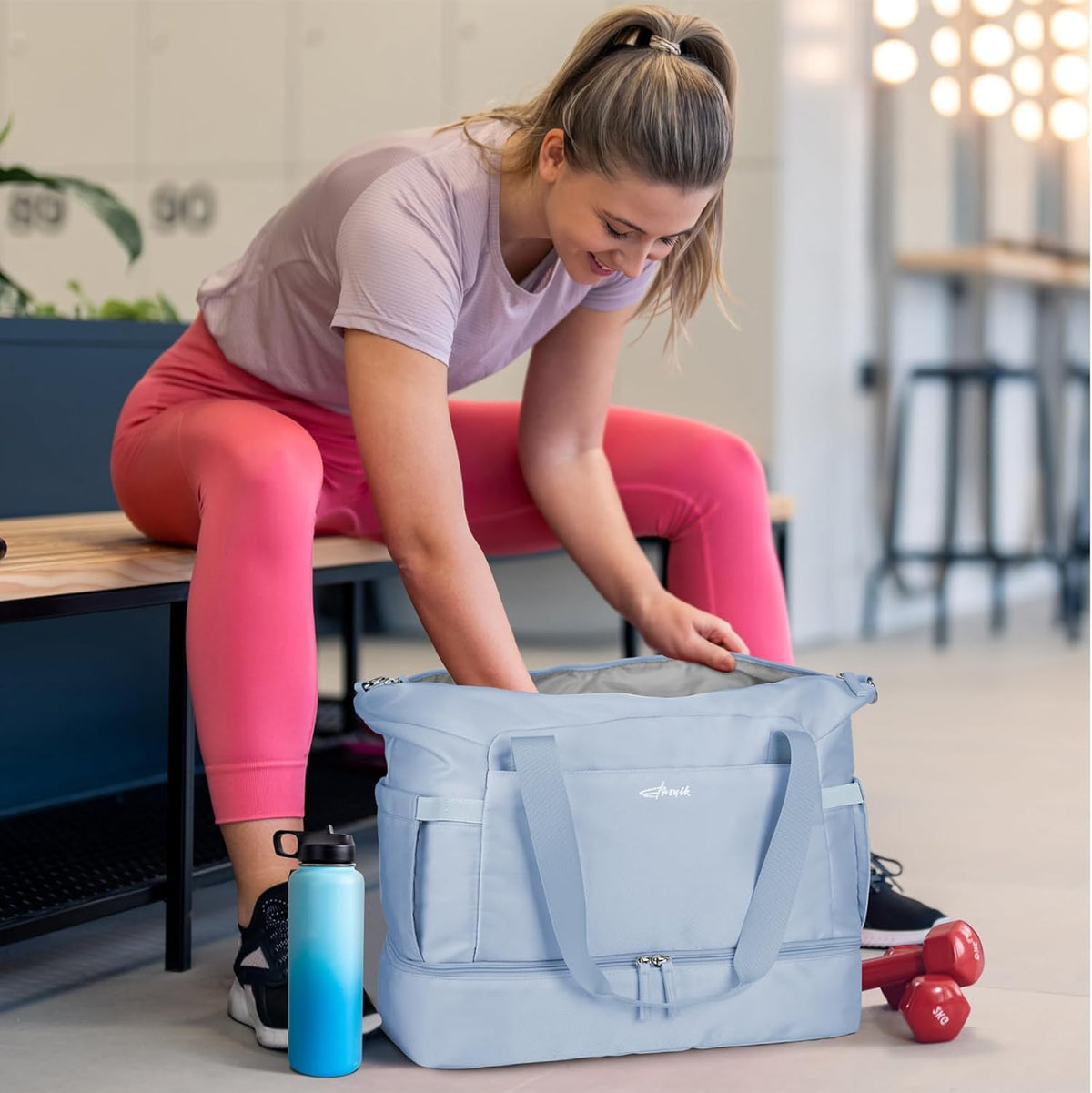 Gym Bag for Women, Personal Item Travel Bag with Shoes Compartment, Weekender Overnight Duffel Bag with Wet Pocket, Carry On Bag for Women, Travel, Gym, Weekend