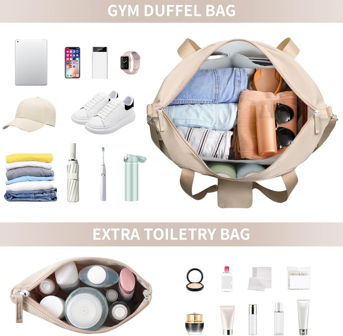 Gym Bag for Women, Personal Item Travel Bag with Shoes Compartment, Weekender Overnight Duffel Bag with Wet Pocket, Carry On Bag for Women, Travel, Gym, Weekend
