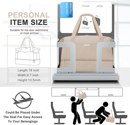 Gym Bag for Women, Personal Item Travel Bag with Shoes Compartment, Weekender Overnight Duffel Bag with Wet Pocket, Carry On Bag for Women, Travel, Gym, Weekend