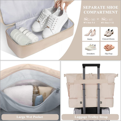 Gym Bag for Women, Personal Item Travel Bag with Shoes Compartment, Weekender Overnight Duffel Bag with Wet Pocket, Carry On Bag for Women, Travel, Gym, Weekend