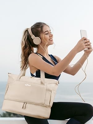 Gym Bag for Women, Personal Item Travel Bag with Shoes Compartment, Weekender Overnight Duffel Bag with Wet Pocket, Carry On Bag for Women, Travel, Gym, Weekend