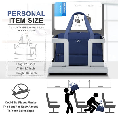 Gym Bag for Women, Personal Item Travel Bag with Shoes Compartment, Weekender Overnight Duffel Bag with Wet Pocket, Carry On Bag for Women, Travel, Gym, Weekend