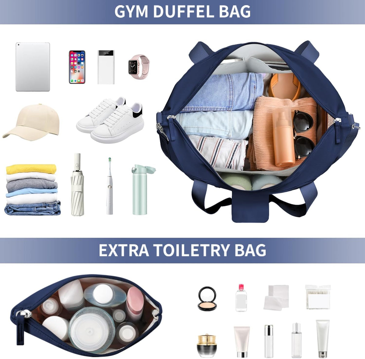 Gym Bag for Women, Personal Item Travel Bag with Shoes Compartment, Weekender Overnight Duffel Bag with Wet Pocket, Carry On Bag for Women, Travel, Gym, Weekend