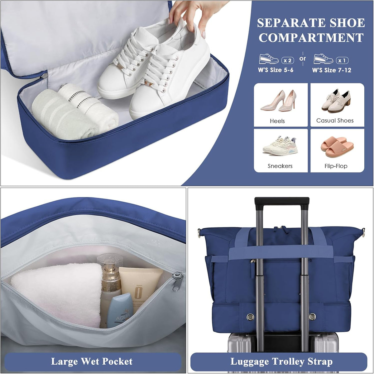 Gym Bag for Women, Personal Item Travel Bag with Shoes Compartment, Weekender Overnight Duffel Bag with Wet Pocket, Carry On Bag for Women, Travel, Gym, Weekend