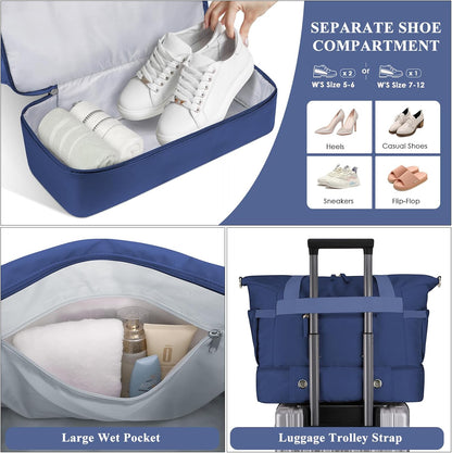 Gym Bag for Women, Personal Item Travel Bag with Shoes Compartment, Weekender Overnight Duffel Bag with Wet Pocket, Carry On Bag for Women, Travel, Gym, Weekend