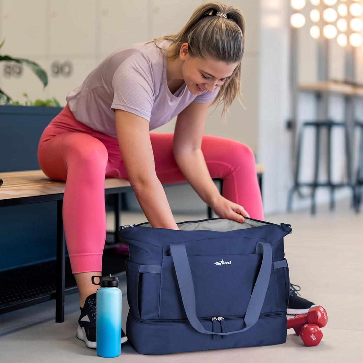 Gym Bag for Women, Personal Item Travel Bag with Shoes Compartment, Weekender Overnight Duffel Bag with Wet Pocket, Carry On Bag for Women, Travel, Gym, Weekend