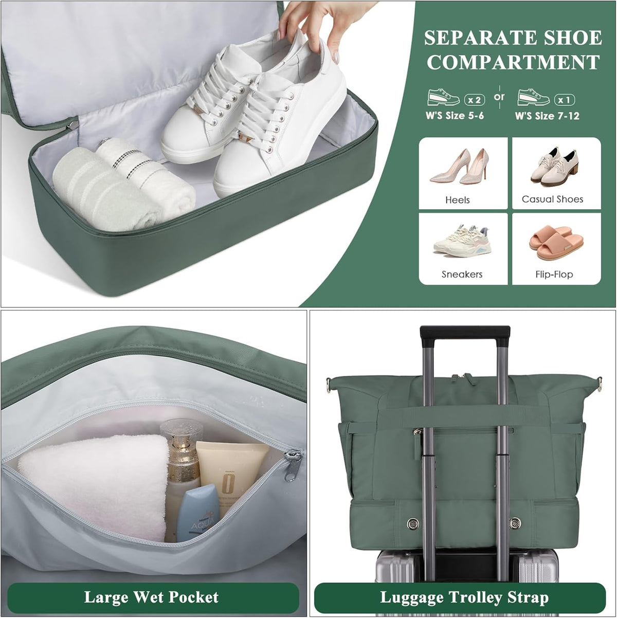 Gym Bag for Women, Personal Item Travel Bag with Shoes Compartment, Weekender Overnight Duffel Bag with Wet Pocket, Carry On Bag for Women, Travel, Gym, Weekend