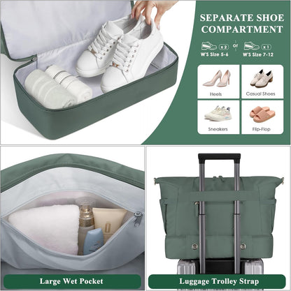 Gym Bag for Women, Personal Item Travel Bag with Shoes Compartment, Weekender Overnight Duffel Bag with Wet Pocket, Carry On Bag for Women, Travel, Gym, Weekend