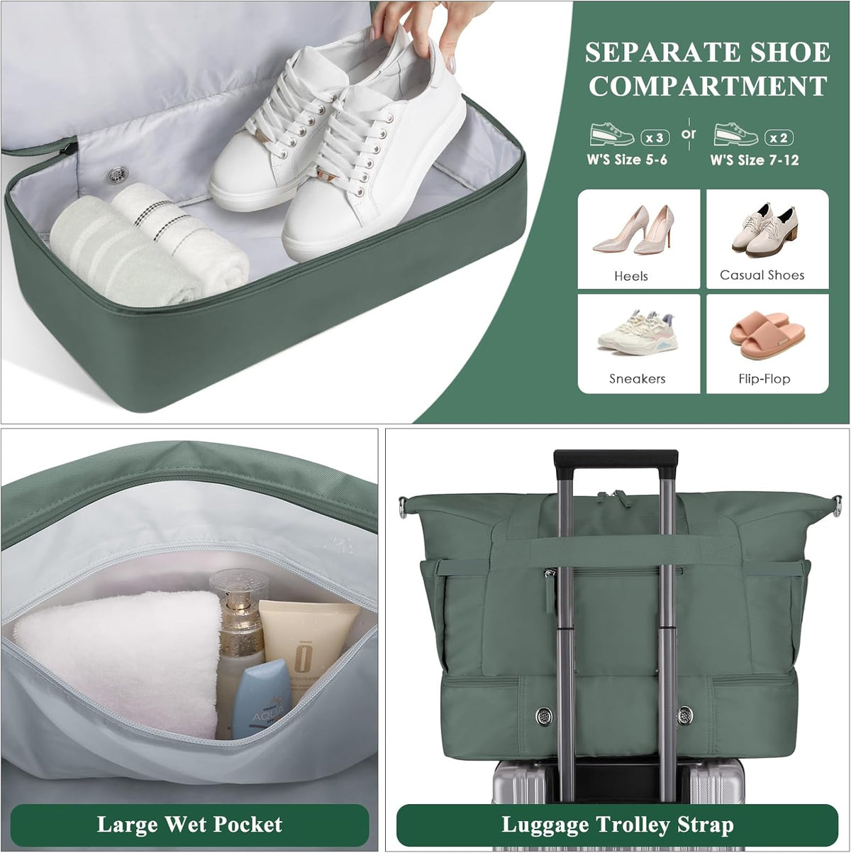 Gym Bag for Women, Personal Item Travel Bag with Shoes Compartment, Weekender Overnight Duffel Bag with Wet Pocket, Carry On Bag for Women, Travel, Gym, Weekend