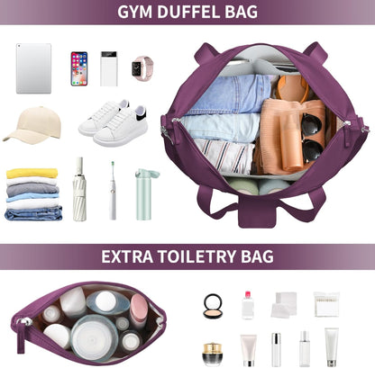 Gym Bag for Women, Personal Item Travel Bag with Shoes Compartment, Weekender Overnight Duffel Bag with Wet Pocket, Carry On Bag for Women, Travel, Gym, Weekend