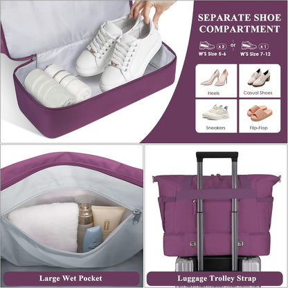 Gym Bag for Women, Personal Item Travel Bag with Shoes Compartment, Weekender Overnight Duffel Bag with Wet Pocket, Carry On Bag for Women, Travel, Gym, Weekend