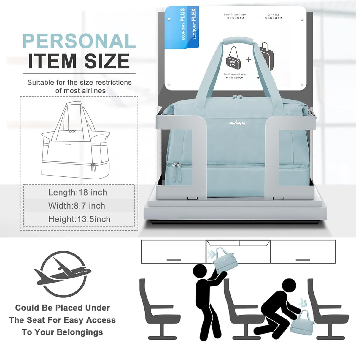 Gym Bag for Women, Personal Item Travel Bag with Shoes Compartment, Weekender Overnight Duffel Bag with Wet Pocket, Carry On Bag for Women, Travel, Gym, Weekend