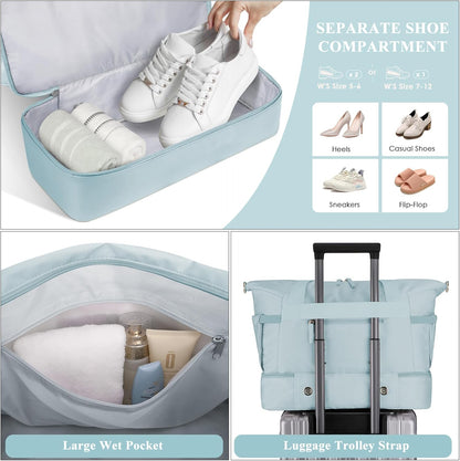 Gym Bag for Women, Personal Item Travel Bag with Shoes Compartment, Weekender Overnight Duffel Bag with Wet Pocket, Carry On Bag for Women, Travel, Gym, Weekend
