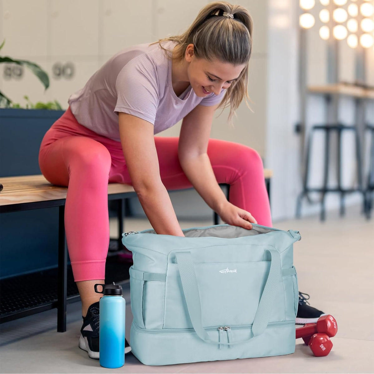 Gym Bag for Women, Personal Item Travel Bag with Shoes Compartment, Weekender Overnight Duffel Bag with Wet Pocket, Carry On Bag for Women, Travel, Gym, Weekend