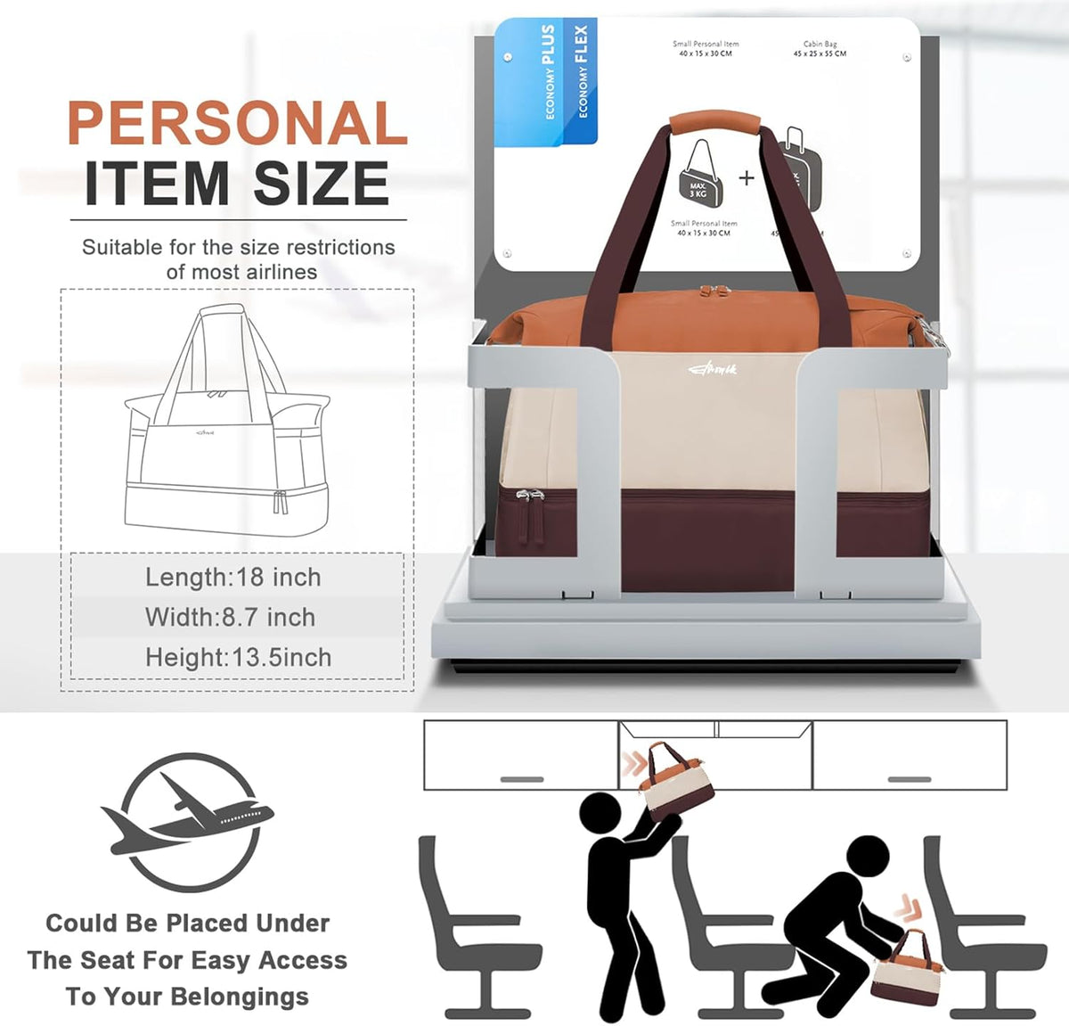 Gym Bag for Women, Personal Item Travel Bag with Shoes Compartment, Weekender Overnight Duffel Bag with Wet Pocket, Carry On Bag for Women, Travel, Gym, Weekend
