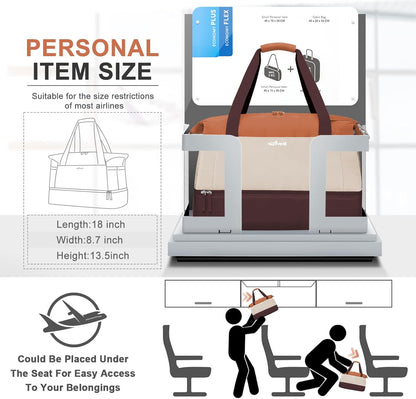 Gym Bag for Women, Personal Item Travel Bag with Shoes Compartment, Weekender Overnight Duffel Bag with Wet Pocket, Carry On Bag for Women, Travel, Gym, Weekend