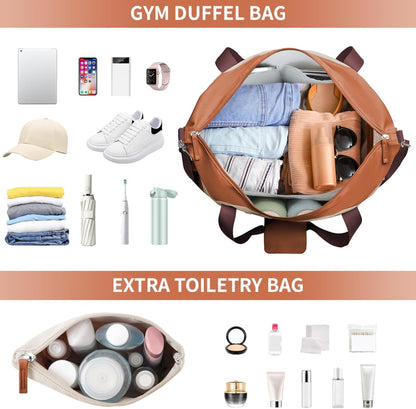 Gym Bag for Women, Personal Item Travel Bag with Shoes Compartment, Weekender Overnight Duffel Bag with Wet Pocket, Carry On Bag for Women, Travel, Gym, Weekend