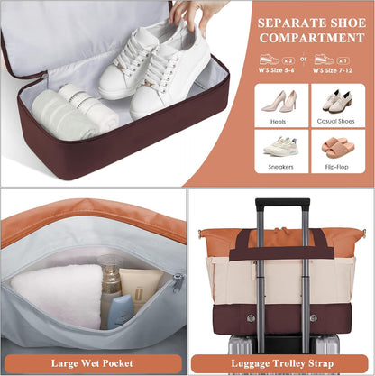 Gym Bag for Women, Personal Item Travel Bag with Shoes Compartment, Weekender Overnight Duffel Bag with Wet Pocket, Carry On Bag for Women, Travel, Gym, Weekend