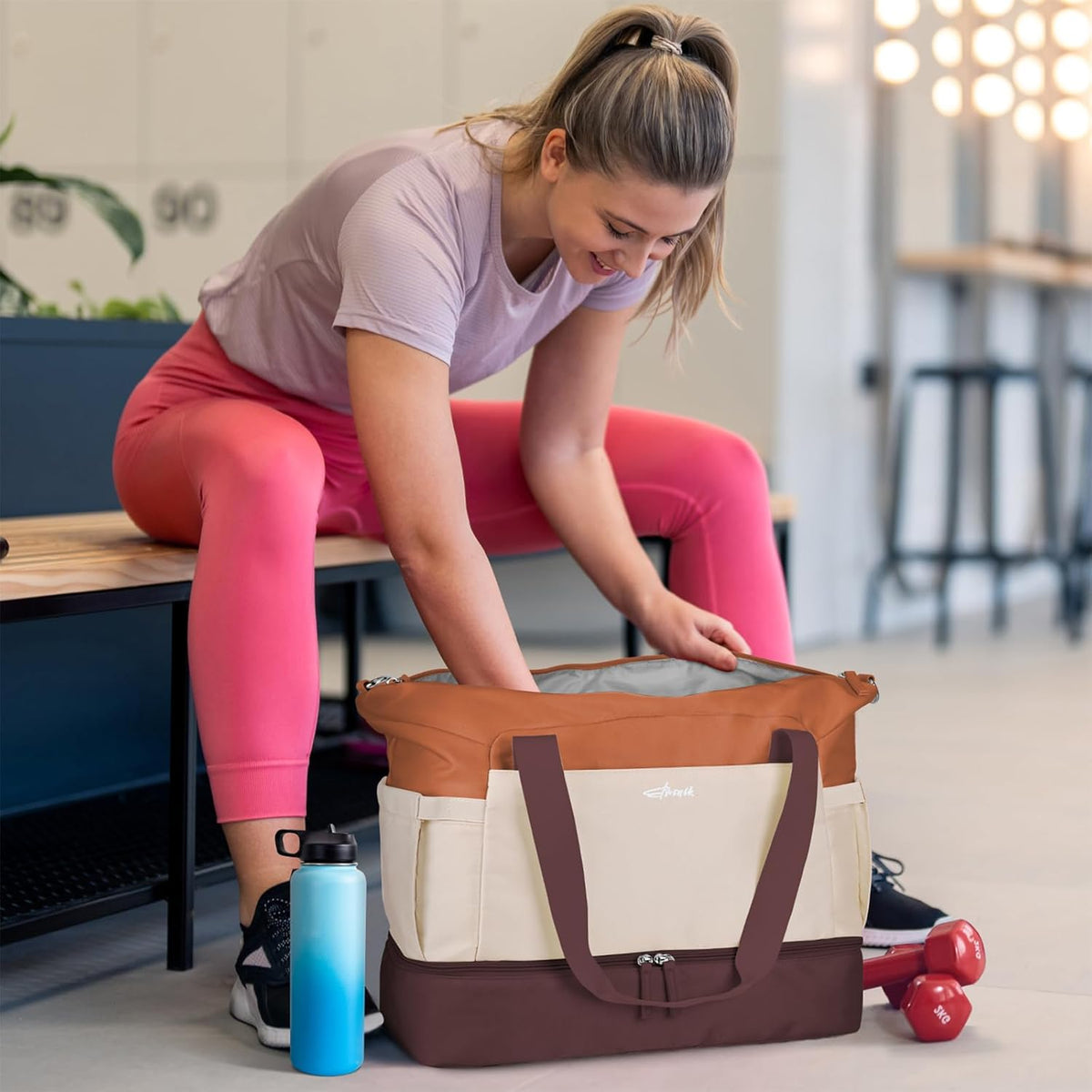 Gym Bag for Women, Personal Item Travel Bag with Shoes Compartment, Weekender Overnight Duffel Bag with Wet Pocket, Carry On Bag for Women, Travel, Gym, Weekend