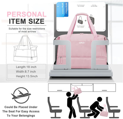 Gym Bag for Women, Personal Item Travel Bag with Shoes Compartment, Weekender Overnight Duffel Bag with Wet Pocket, Carry On Bag for Women, Travel, Gym, Weekend