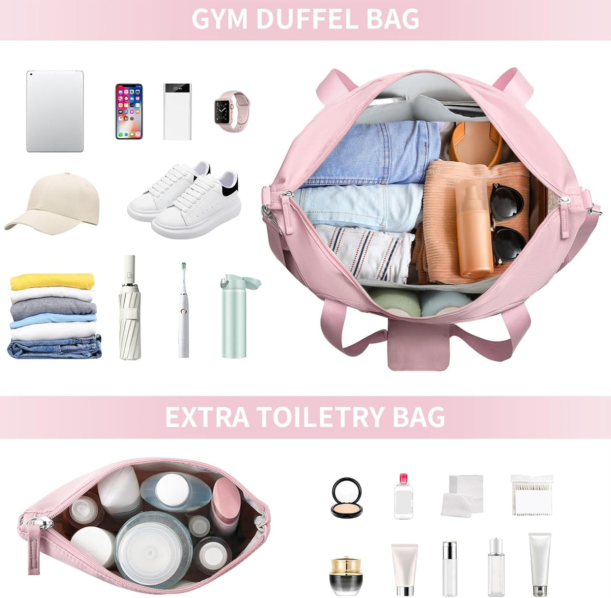 Gym Bag for Women, Personal Item Travel Bag with Shoes Compartment, Weekender Overnight Duffel Bag with Wet Pocket, Carry On Bag for Women, Travel, Gym, Weekend