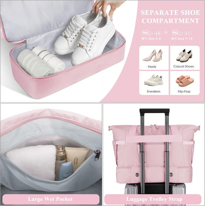 Gym Bag for Women, Personal Item Travel Bag with Shoes Compartment, Weekender Overnight Duffel Bag with Wet Pocket, Carry On Bag for Women, Travel, Gym, Weekend