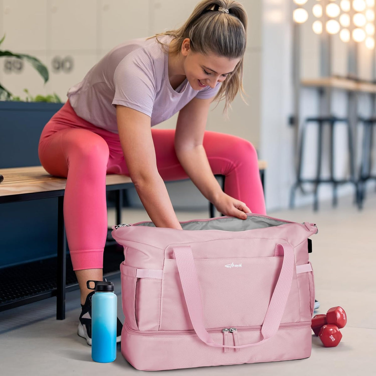 Gym Bag for Women, Personal Item Travel Bag with Shoes Compartment, Weekender Overnight Duffel Bag with Wet Pocket, Carry On Bag for Women, Travel, Gym, Weekend