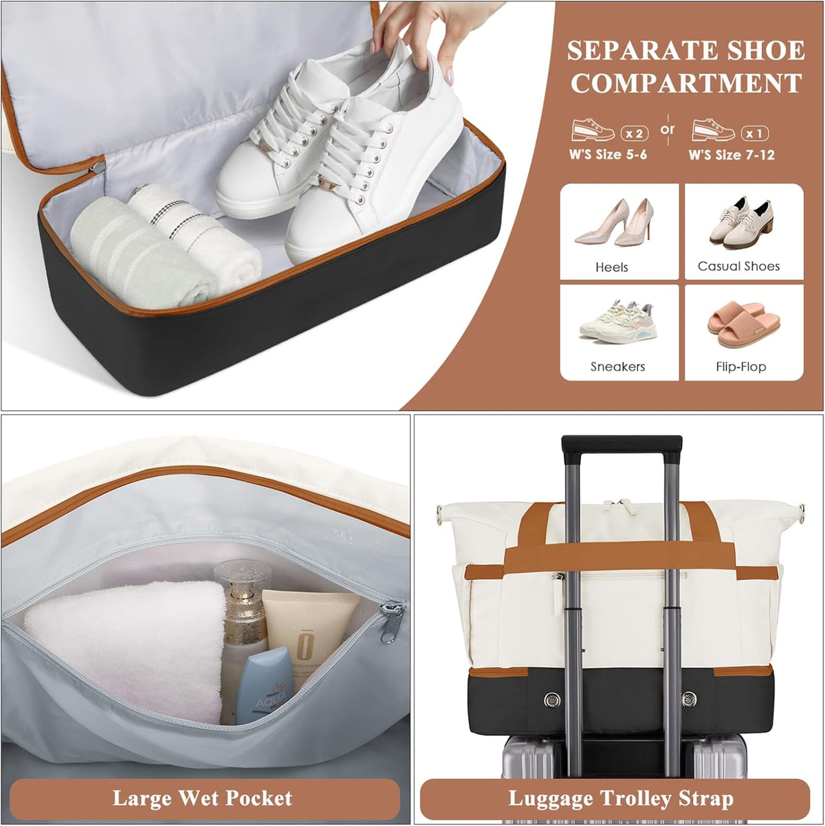 Gym Bag for Women, Personal Item Travel Bag with Shoes Compartment, Weekender Overnight Duffel Bag with Wet Pocket, Carry On Bag for Women, Travel, Gym, Weekend
