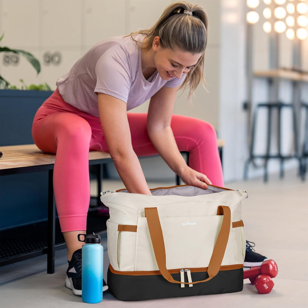 Gym Bag for Women, Personal Item Travel Bag with Shoes Compartment, Weekender Overnight Duffel Bag with Wet Pocket, Carry On Bag for Women, Travel, Gym, Weekend