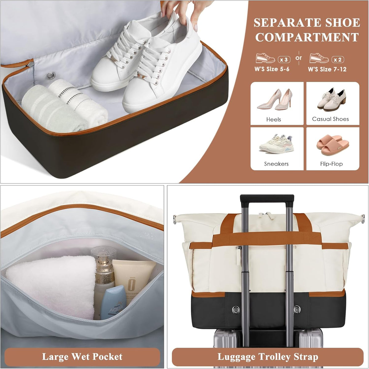 Gym Bag for Women, Personal Item Travel Bag with Shoes Compartment, Weekender Overnight Duffel Bag with Wet Pocket, Carry On Bag for Women, Travel, Gym, Weekend