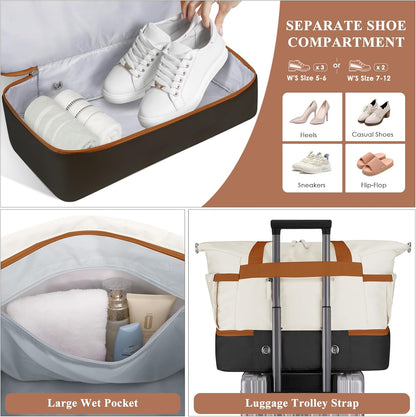 Gym Bag for Women, Personal Item Travel Bag with Shoes Compartment, Weekender Overnight Duffel Bag with Wet Pocket, Carry On Bag for Women, Travel, Gym, Weekend