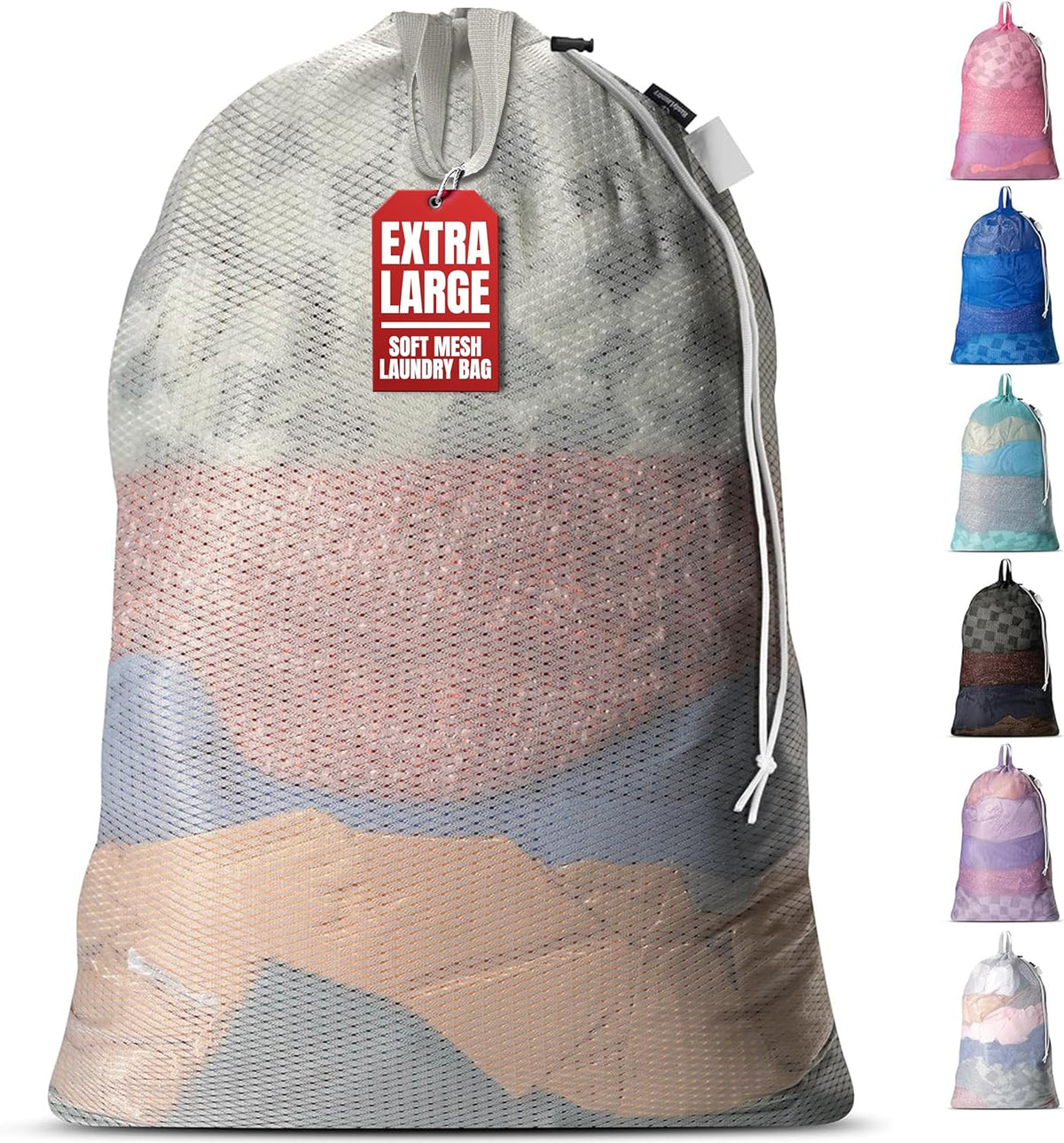 Mesh Laundry Bag 24 x 36 Inches - Extra Large Heavy Duty Bag with Handles & Shoulder Strap, Breathable, Machine Washable for Dorm, Travel, Bedding & Storage - Grey