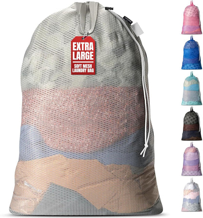 Mesh Laundry Bag 24 x 36 Inches - Extra Large Heavy Duty Bag with Handles & Shoulder Strap, Breathable, Machine Washable for Dorm, Travel, Bedding & Storage - Grey