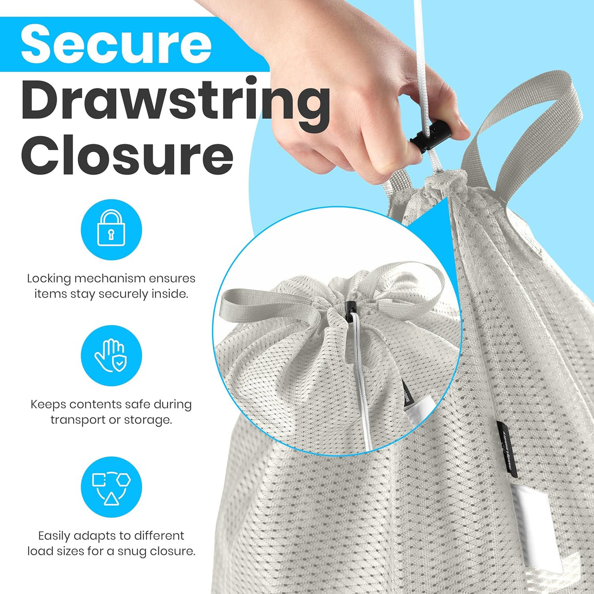 Mesh Laundry Bag 24 x 36 Inches - Extra Large Heavy Duty Bag with Handles & Shoulder Strap, Breathable, Machine Washable for Dorm, Travel, Bedding & Storage - Grey