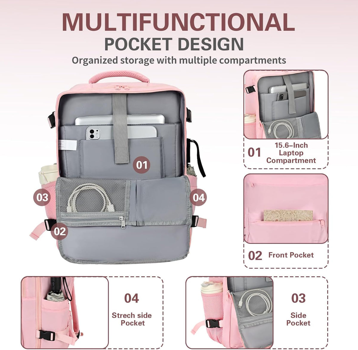 Travel Carry On Backpack for Women, TSA Approved 15.6" Laptop Daypack | Padded Adjustable Shoulder Straps,Multiple Organized Storage Pockets