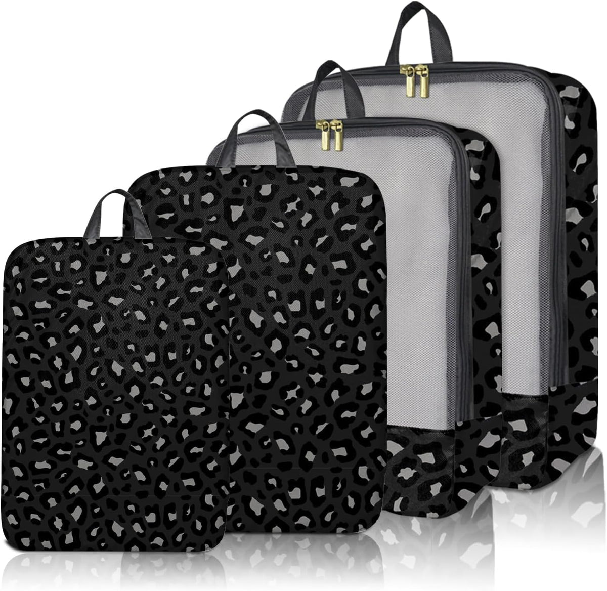 7 Set Packing Cubes Travel Luggage Organizers for Suitcase Travel Accessories with Shoe Bag for Women Girls Aesthetic Cute-Black Leopard Cheetah Pattern