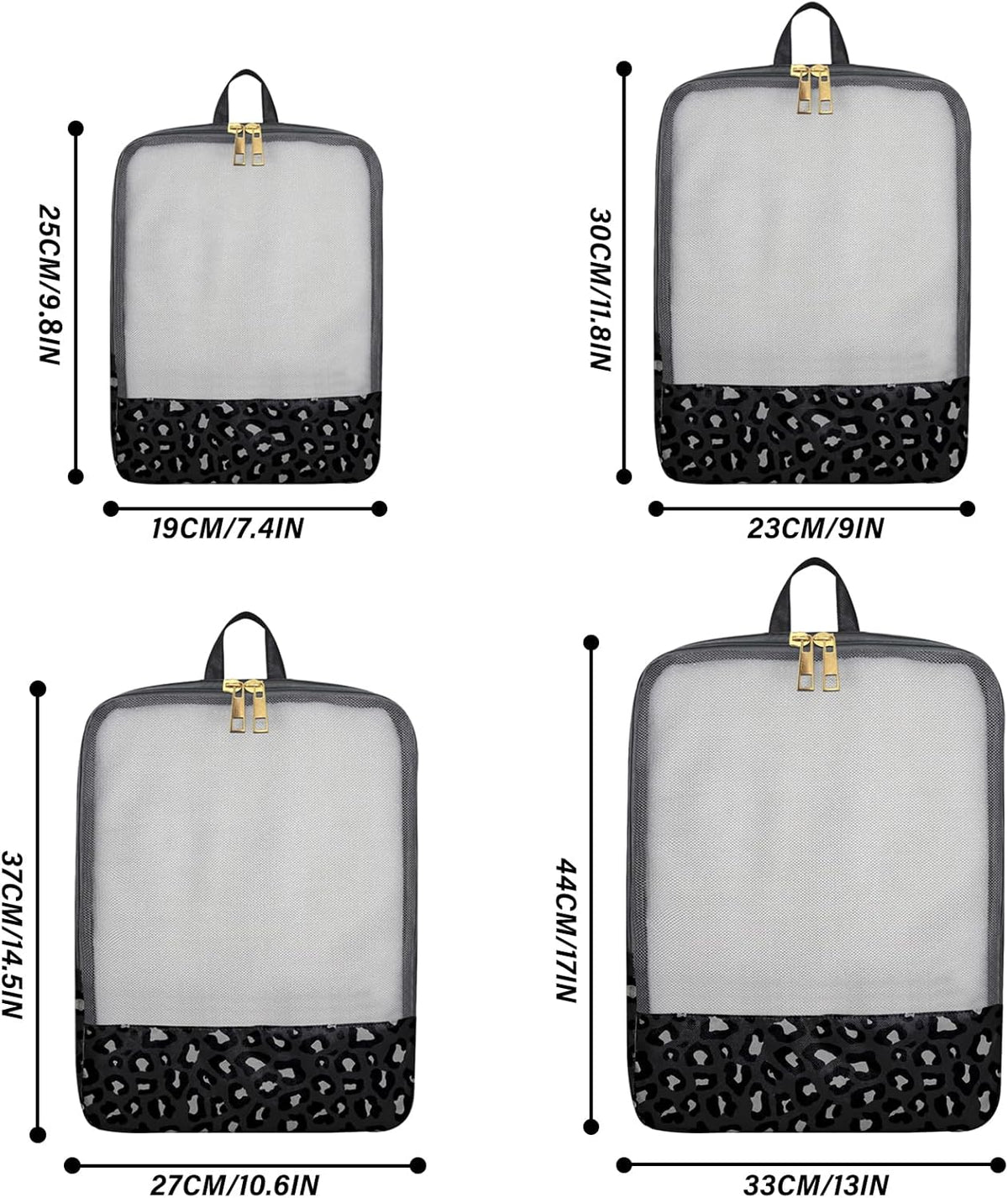 7 Set Packing Cubes Travel Luggage Organizers for Suitcase Travel Accessories with Shoe Bag for Women Girls Aesthetic Cute-Black Leopard Cheetah Pattern