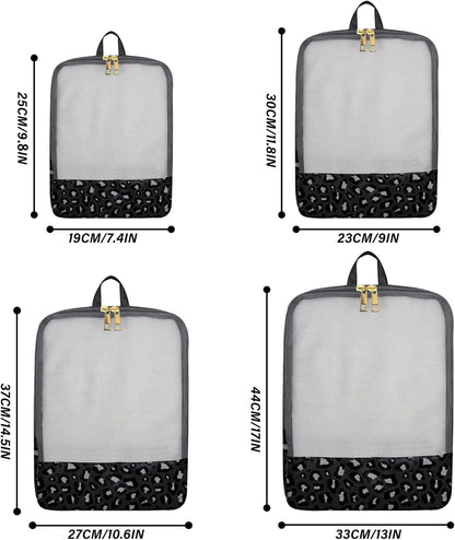 7 Set Packing Cubes Travel Luggage Organizers for Suitcase Travel Accessories with Shoe Bag for Women Girls Aesthetic Cute-Black Leopard Cheetah Pattern